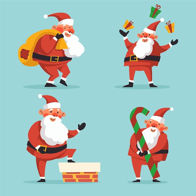 Flat design santa claus character collection