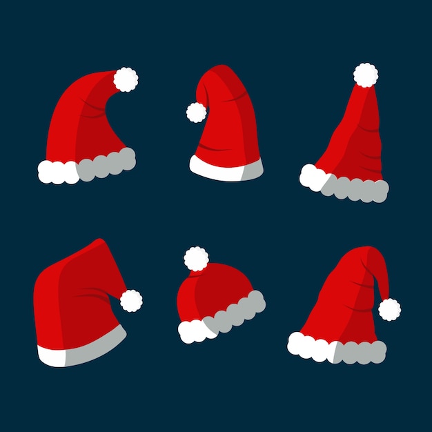 Free vector flat design santa claus hat collection