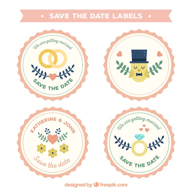 Free Vector flat design save the date label / badge collection