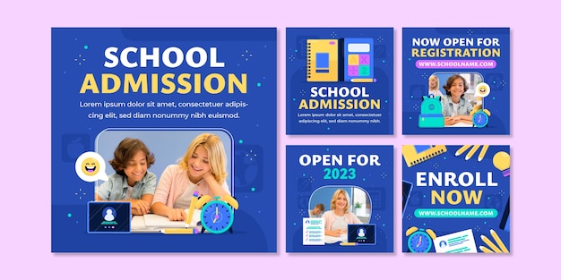 Free Vector flat design school admission instagram posts