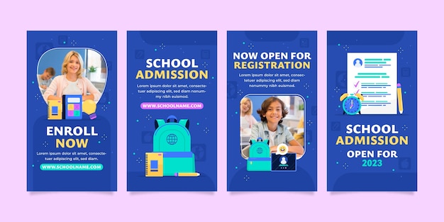 Free Vector flat design school admission instagram stories