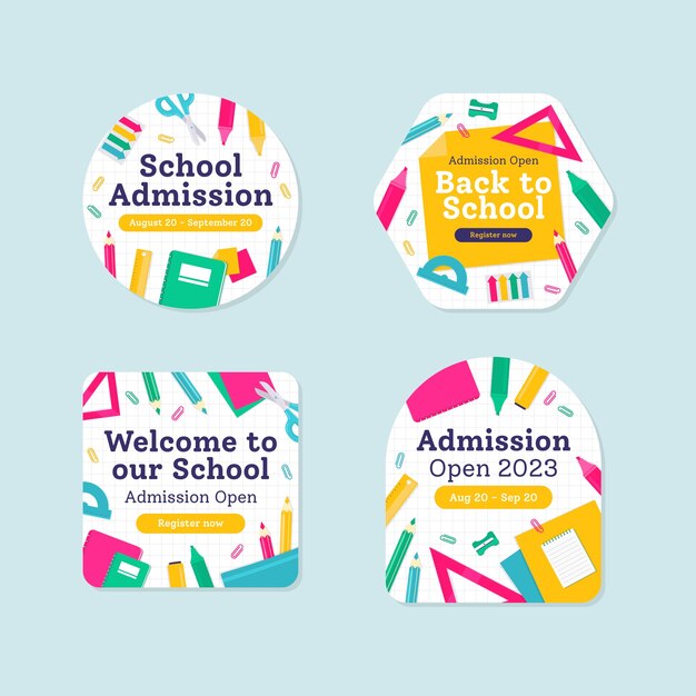 Flat design school admission labels