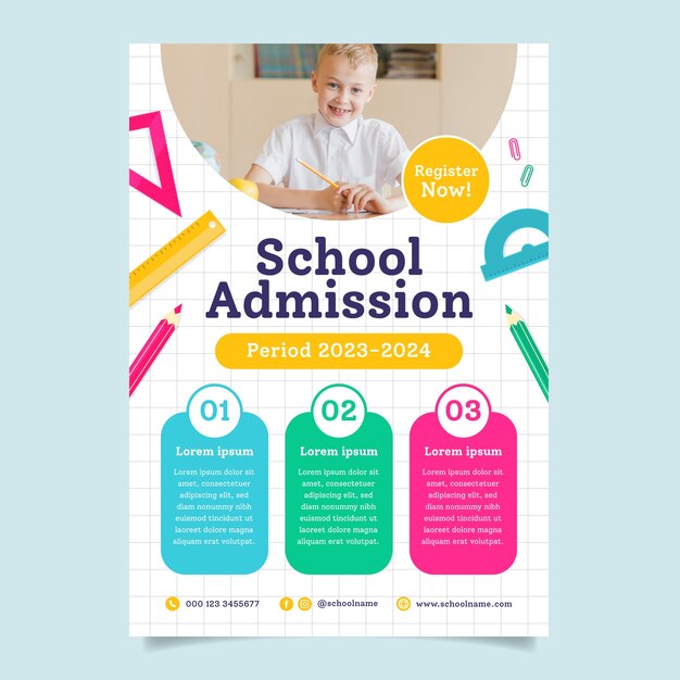 Flat design school admission poster