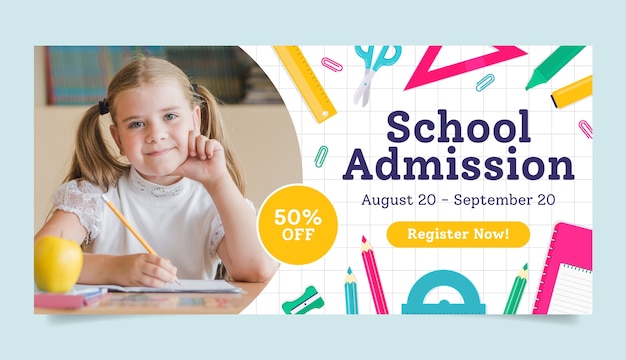 Flat design school admission sale banner