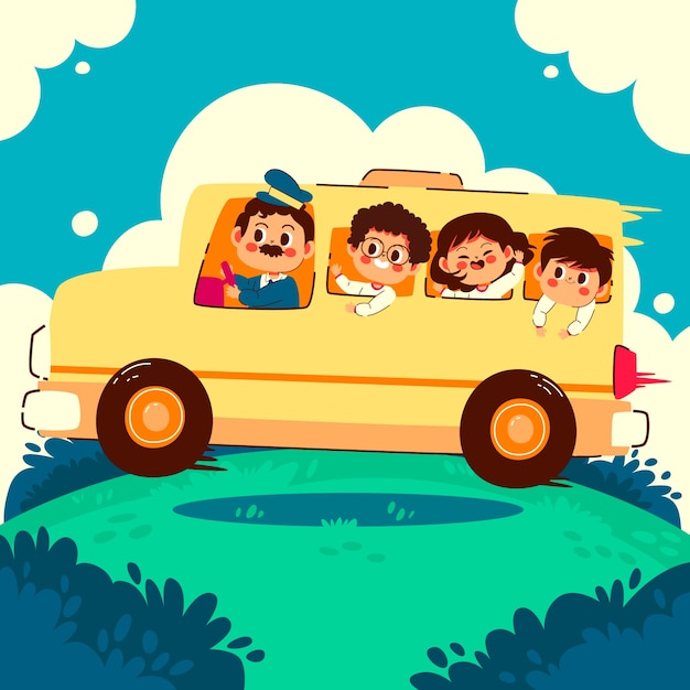 Flat design school trip illustration