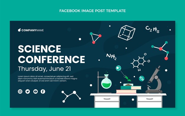 Flat design science conference facebook post