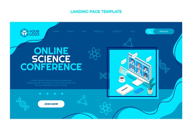 Flat design science conference landing page