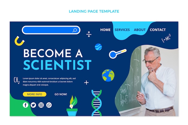 Flat design science landing page template