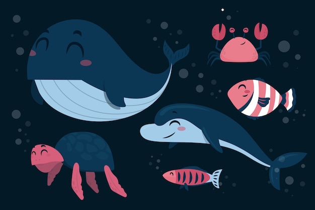 Free Vector flat design sea animals collection