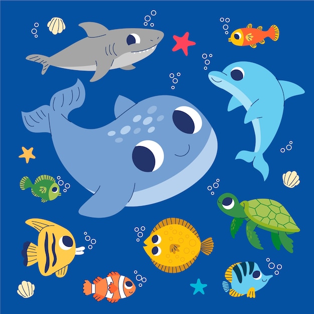 Free Vector flat design sea animals collection