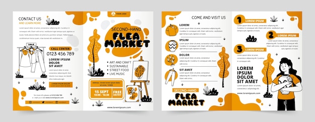 Flat design second-hand flea market brochure