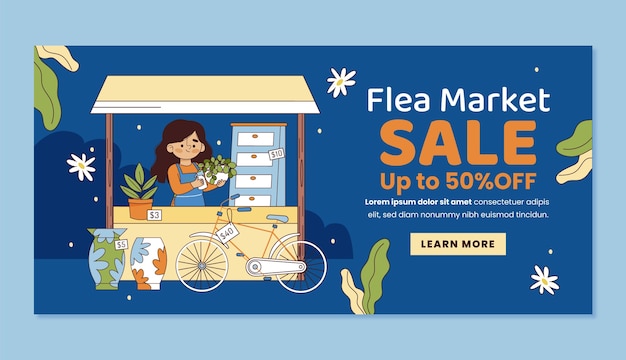 Flat design second-hand flea market sale banner