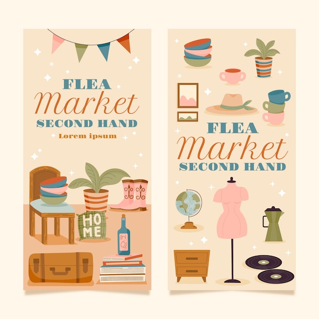 Free Vector flat design second-hand flea market vertical banner