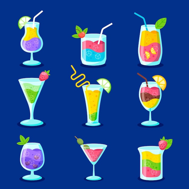 Free Vector flat design set of delicious cocktails