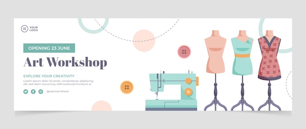 Flat design sewing atelier twitter header