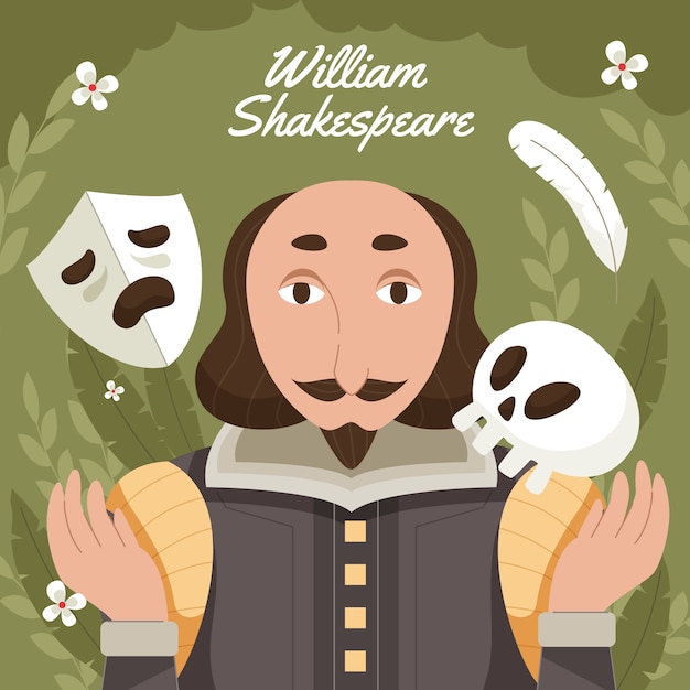 Flat design shakespeare illustration