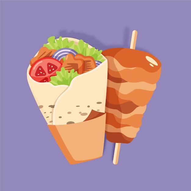 Flat design shawarma illustration