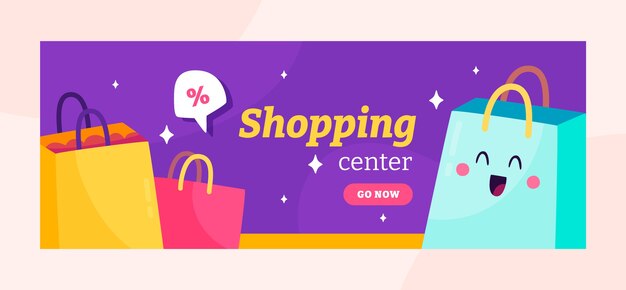 Flat design shopping center facebook cover