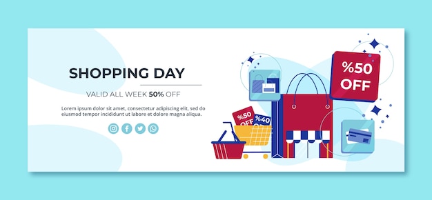 Flat design shopping center facebook cover