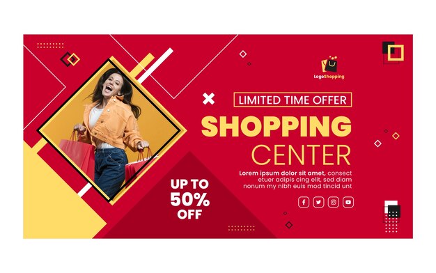 Flat design shopping center facebook template