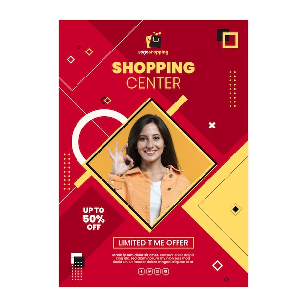 Flat design shopping center poster template