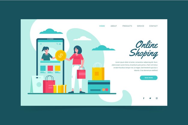 Flat design shopping online landing page illustrated