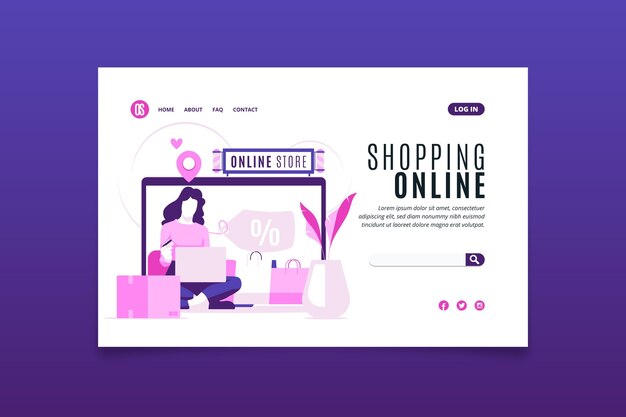 Flat design shopping online landing page online store concept