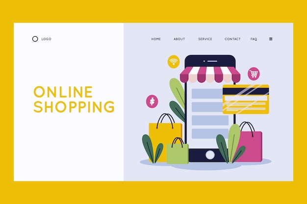 Flat design shopping online landing page template