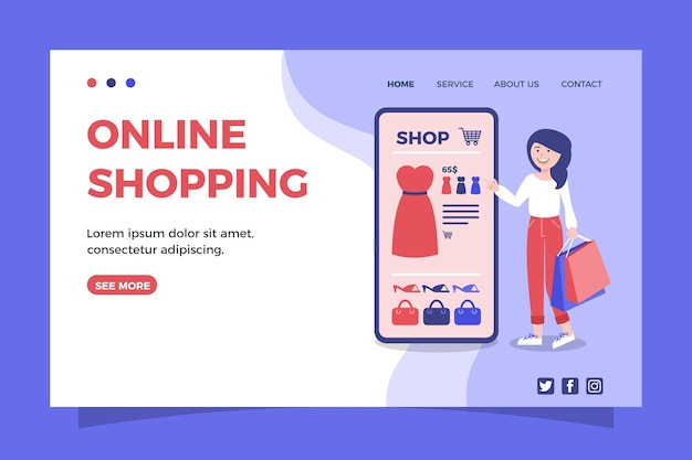 Flat design shopping online landing page