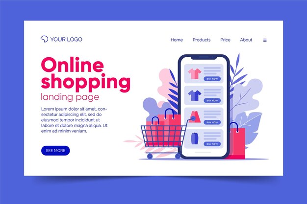 Flat design shopping online landing page