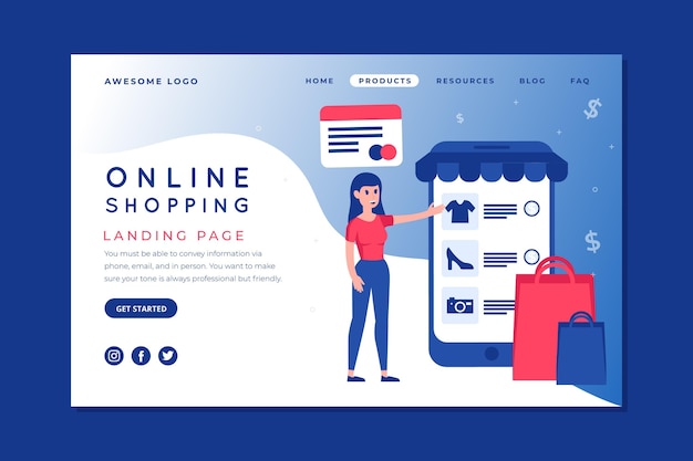 Flat design of shopping online landing page