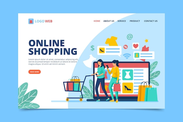 Flat design of shopping online landing page