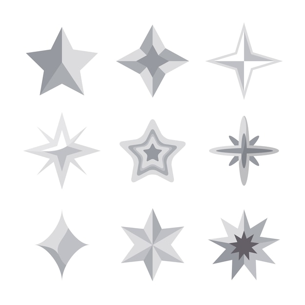 Flat design silver stars element collection