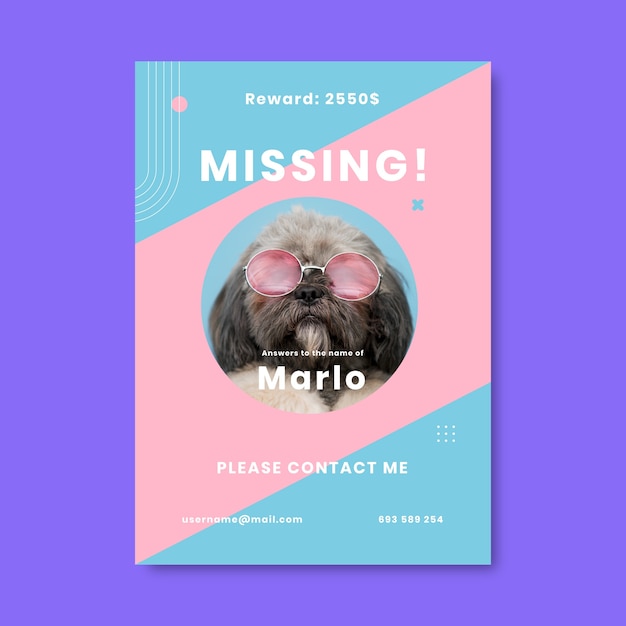 Flat design simple duotone lost dog poster