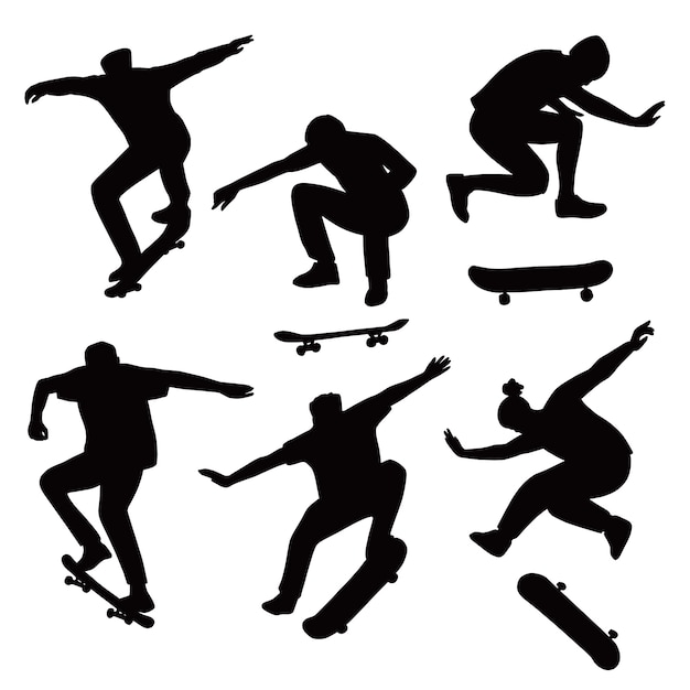 Free vector flat design skateboard silhouette set