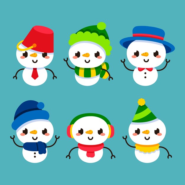 Flat design snowman character collection