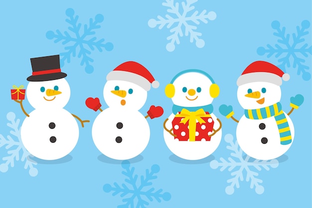 Flat design snowman character collection