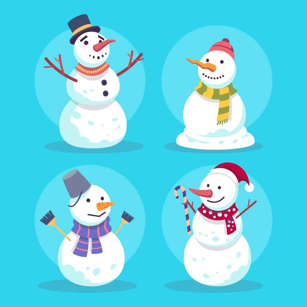 Flat design snowman character collection