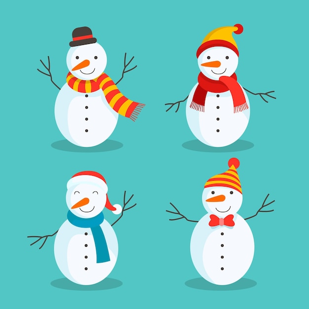 Free Vector flat design snowman character collection