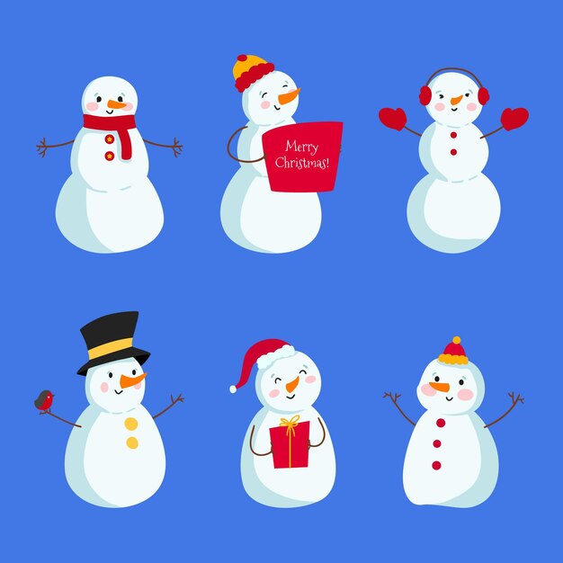 Flat design snowman character collection