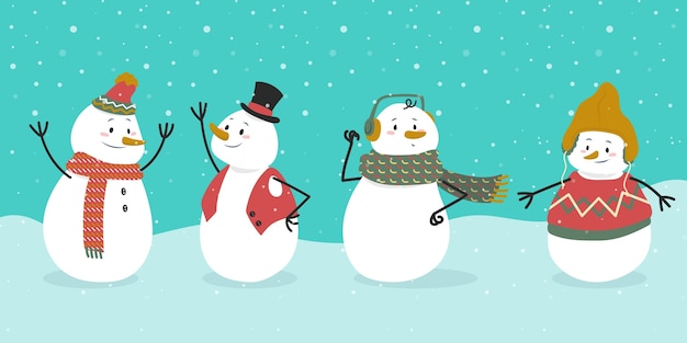 Flat design snowman character collection