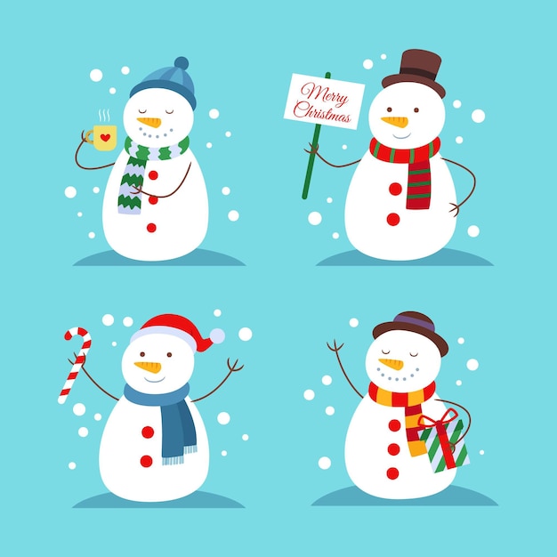 Free Vector flat design snowman character collection