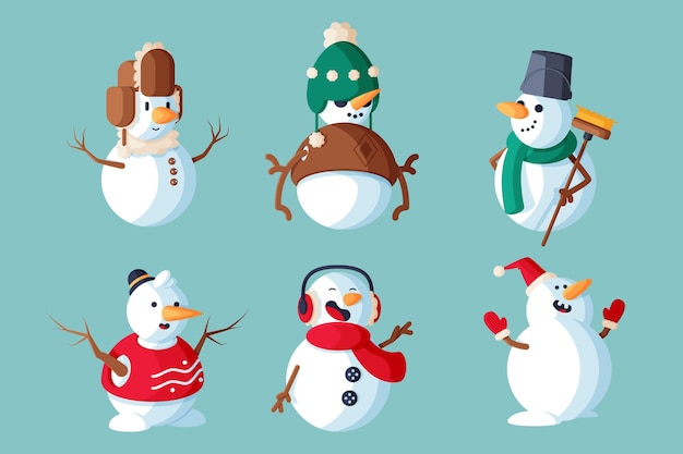 Flat design snowman character illustration set