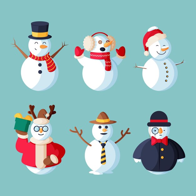 Flat design snowman character set illustration