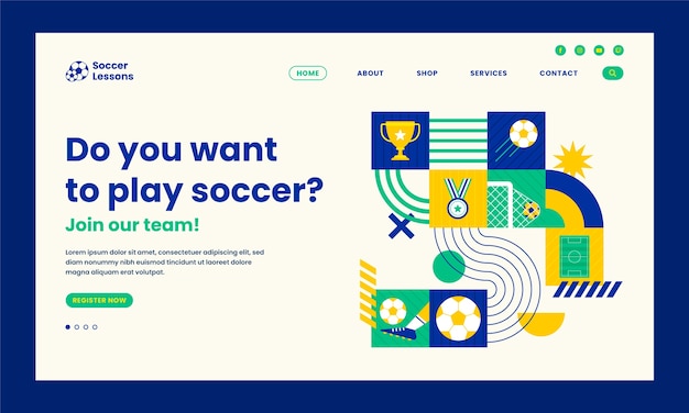 Free vector flat design soccer geometric landing page template