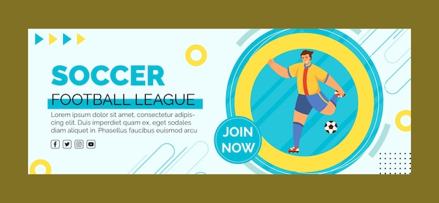 Flat design soccer league facebook cover