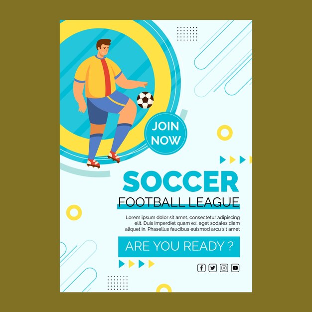 Flat design soccer league poster template