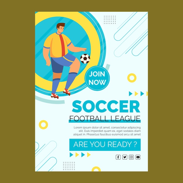 Flat design soccer league poster template