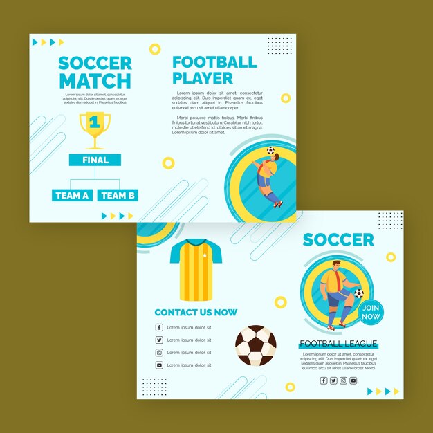 Flat design soccer match brochure template