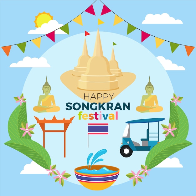 Flat design songkran festival celebration